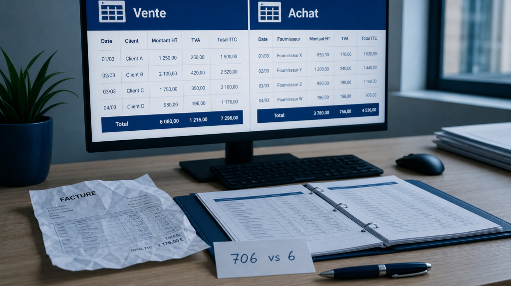 Compte comptable d’une prestation de service : 706 à la vente, classe 6 à l’achat