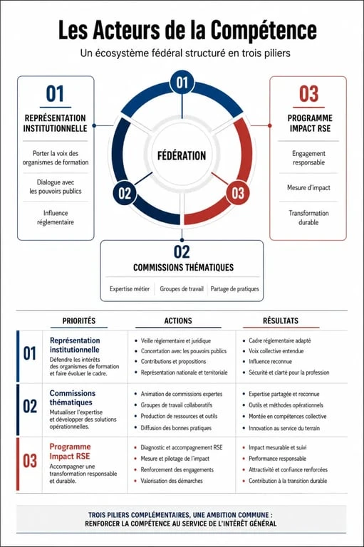 Infographie sur le rôle et les missions de la fédération Les Acteurs de la Compétence