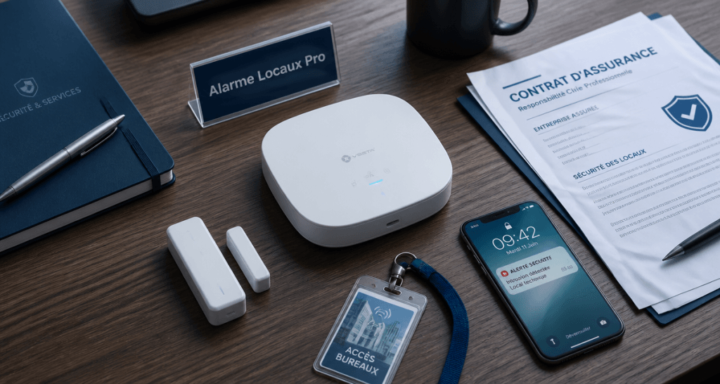 Alarme locaux professionnels sur bureau moderne