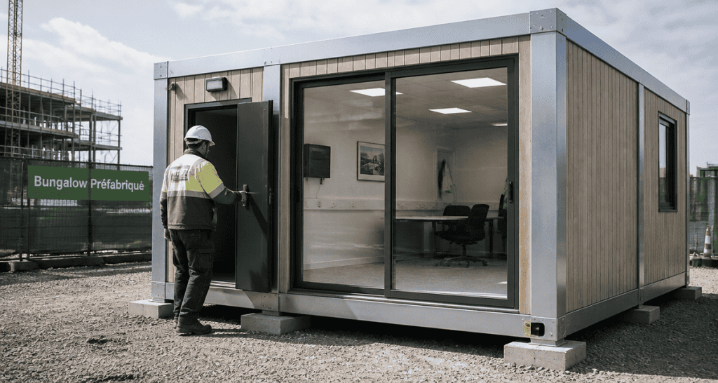 Bungalow préfabriqué acier bois sur chantier