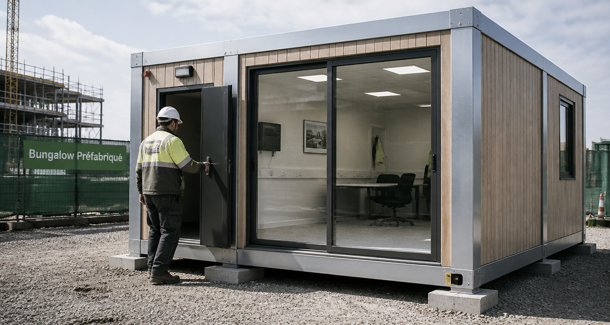 Bungalow préfabriqué acier bois sur chantier