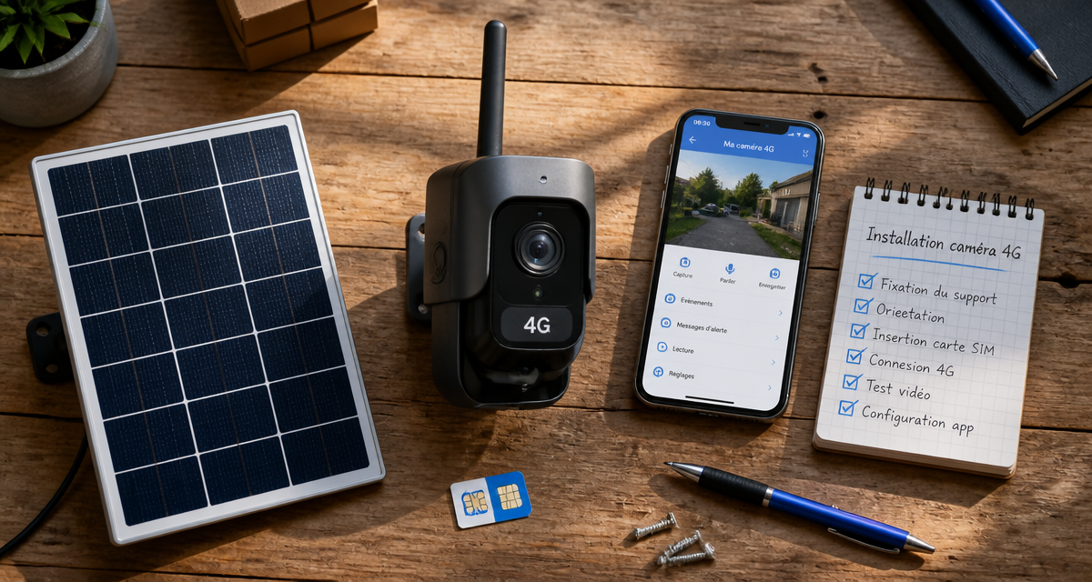 camera 4g autonome sur bureau avec accessoires