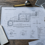installation extraction restaurant dans copropriété plan technique sur bureau