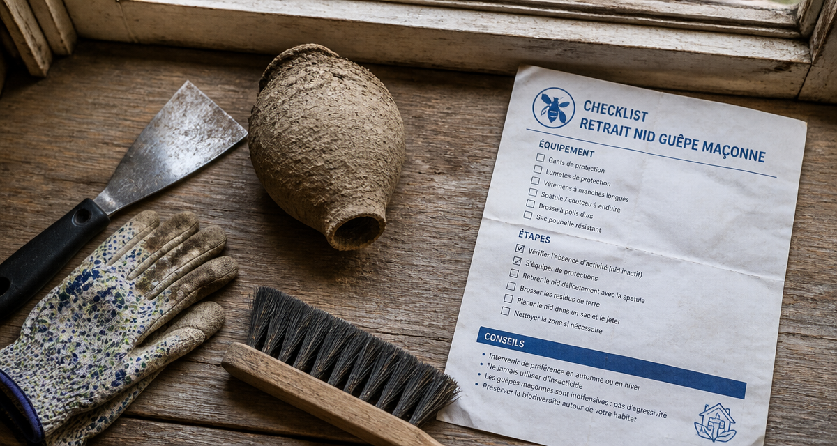 nid de guepe maçonne comment s'en débarrasser sur rebord fenêtre outils