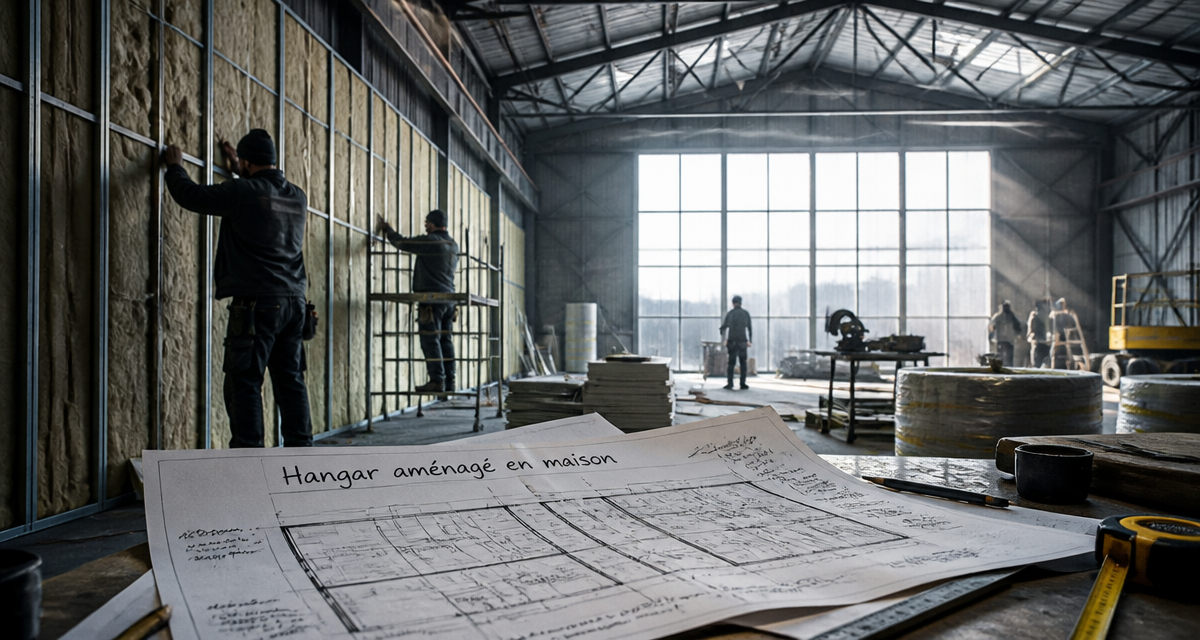 Travaux dans un hangar aménagé en maison