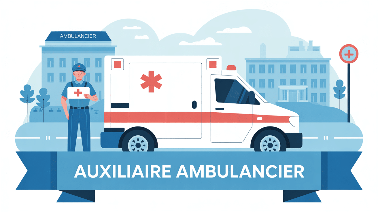 Illustration auxiliaire ambulancier ambulance uniforme bleu