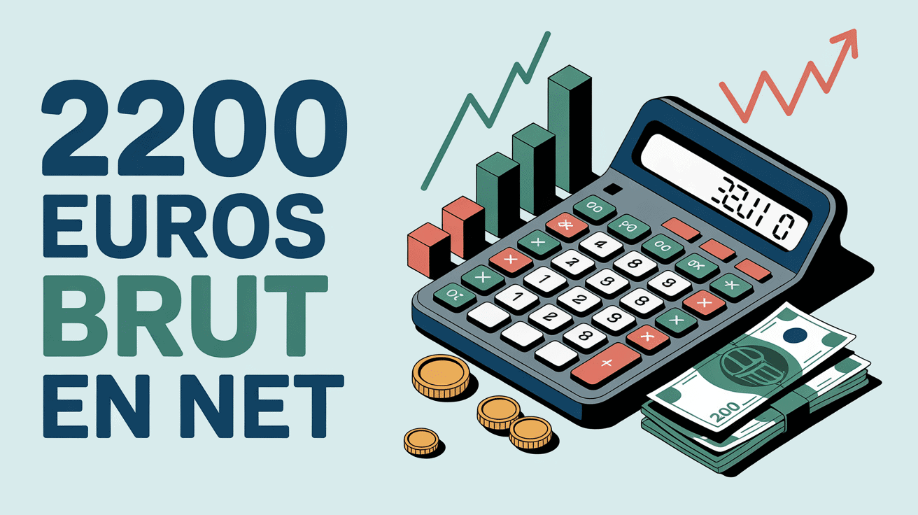 Calculatrice et billets représentant 2200 brut en net
