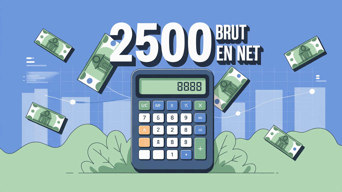 Calculatrice et euros pour 25000 brut en net