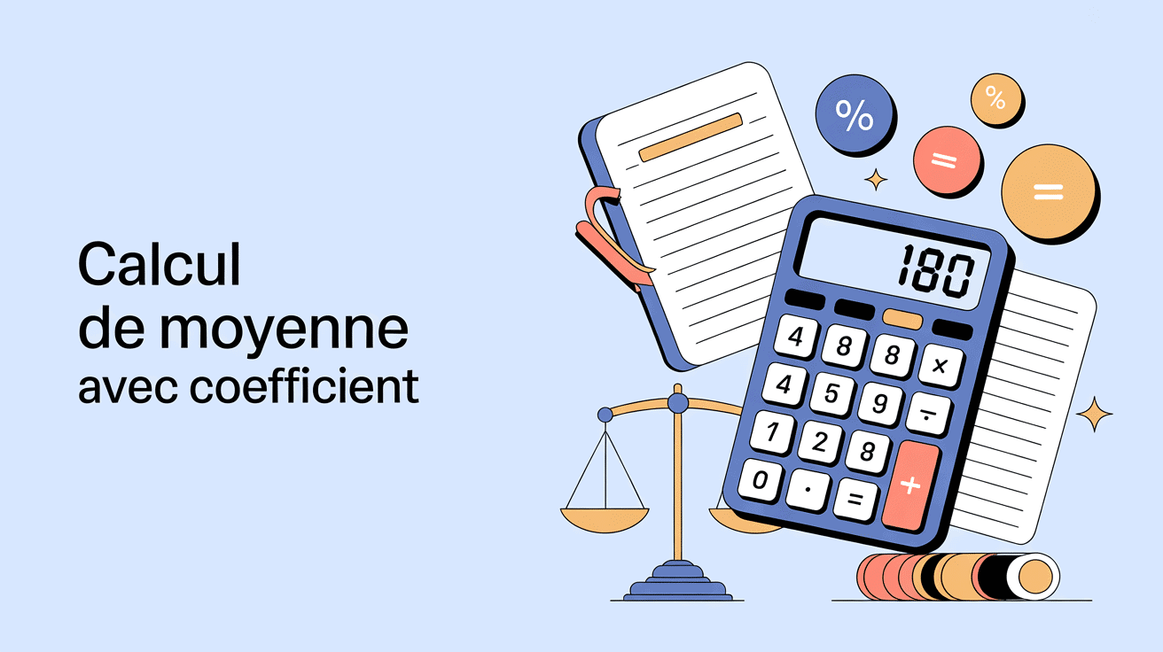 Illustration moderne calculatrice et notes pour calcul moyenne