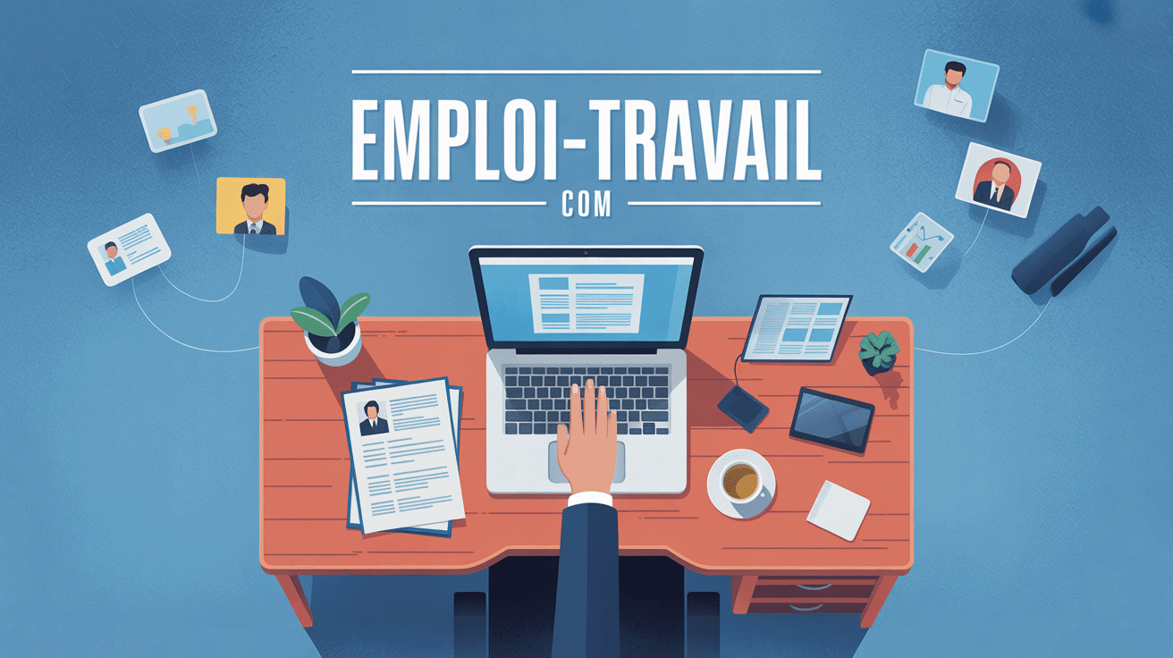 Illustration moderne d'un bureau stylisé avec éléments d'emploi