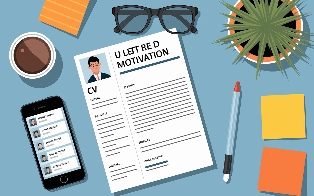 Scène de bureau avec outils de recherche d'emploi