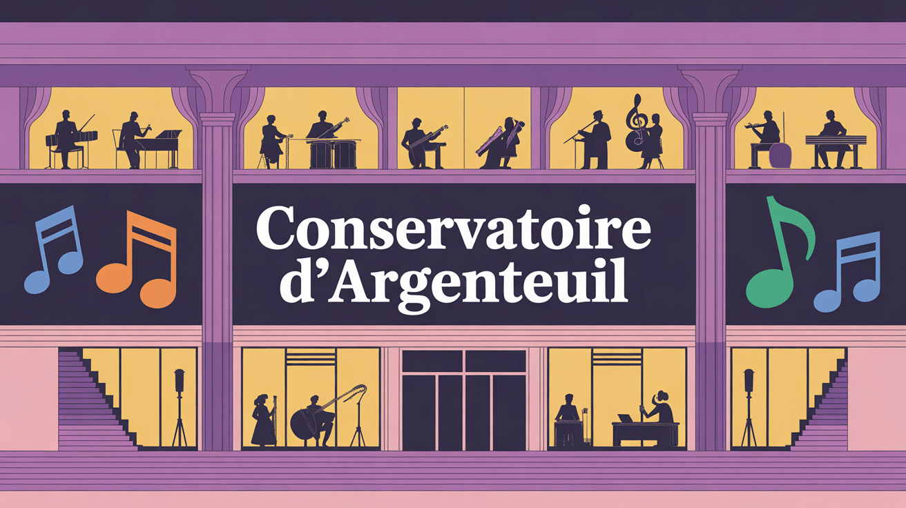 Façade moderne du argenteuil conservatoire avec notes de musique