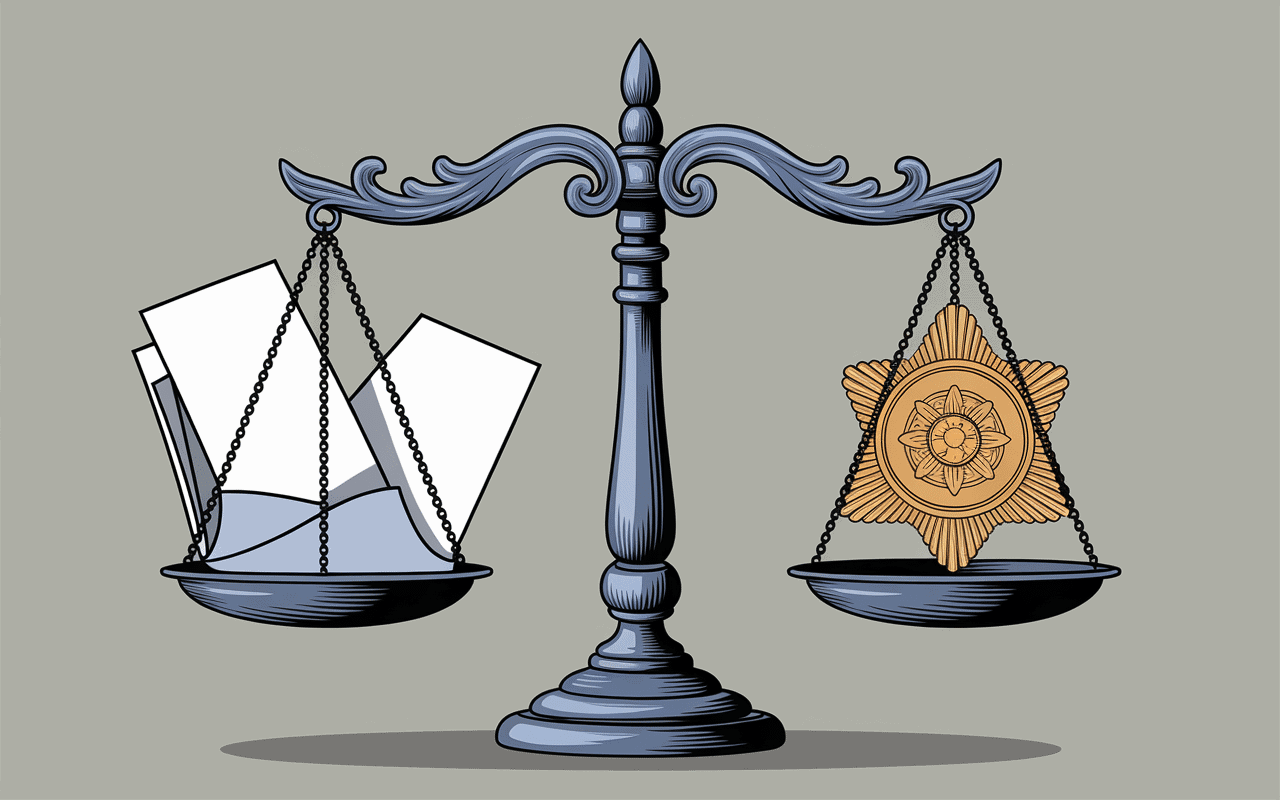 Importance lettre de motivation GAV balance justice badge