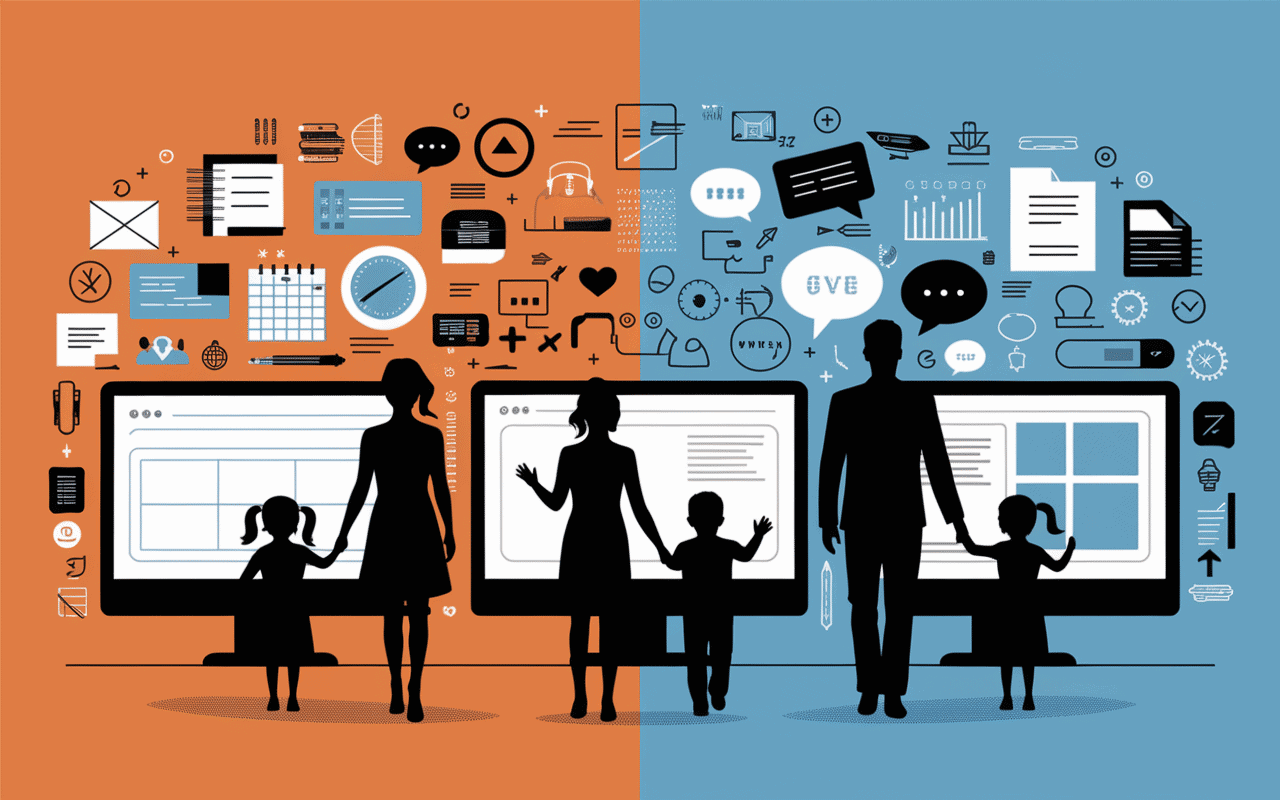 Famille et enfants devant cristolink affichage notes et calendrier