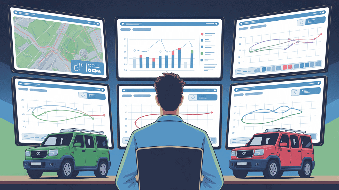 Gestionnaire webfleet flotte connecté écrans cartes GPS