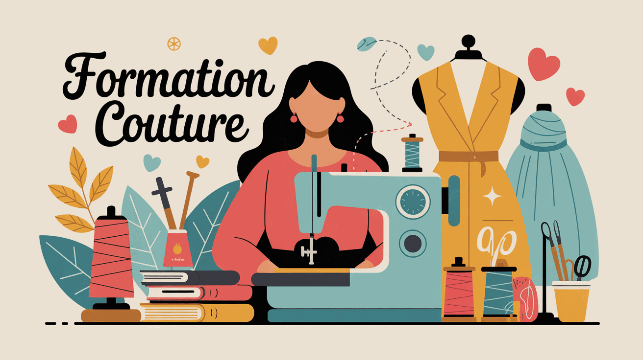Illustration formation couture moderne machine outils apprentissage