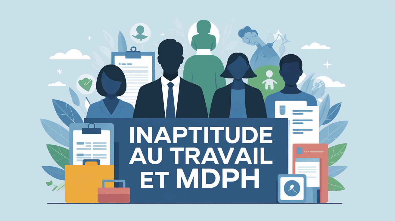 Visuel stylisé inaptitude au travail et MDPH ambiance rassurante