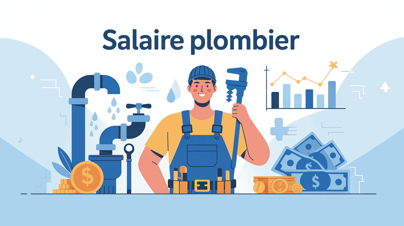 Illustration salaire plombier France avec outils et graphique