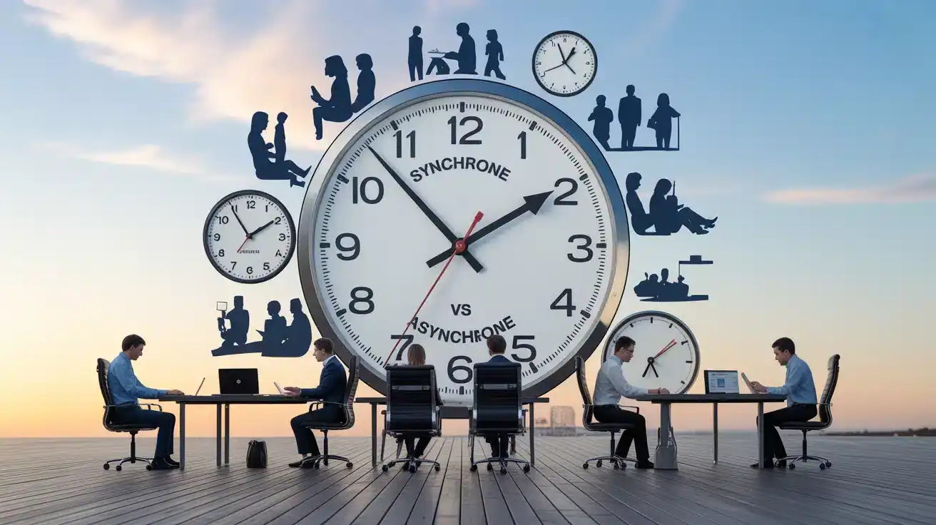 Illustration synchrone vs asynchrone travail à distance et collaboration