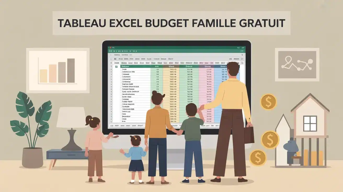 famille devant écran avec tableau Excel budget famille gratuit