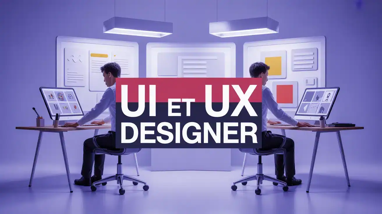 Illustration UI et UX designer travaillant ensemble sur interface numérique