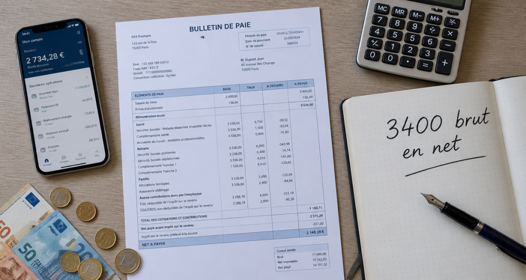 3400 € brut en net : quel salaire réel percevoir selon votre statut et vos cotisations ?