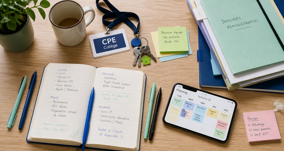 bureau cpe collège avec carnet et planning