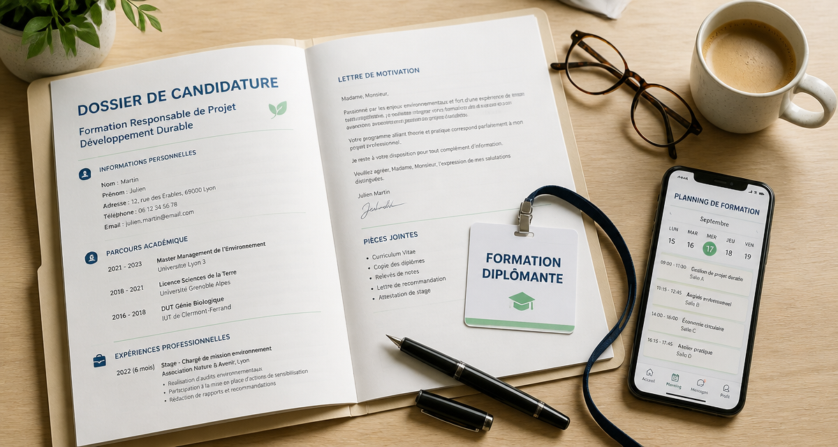 bureau avec dossier formation diplomante et outils