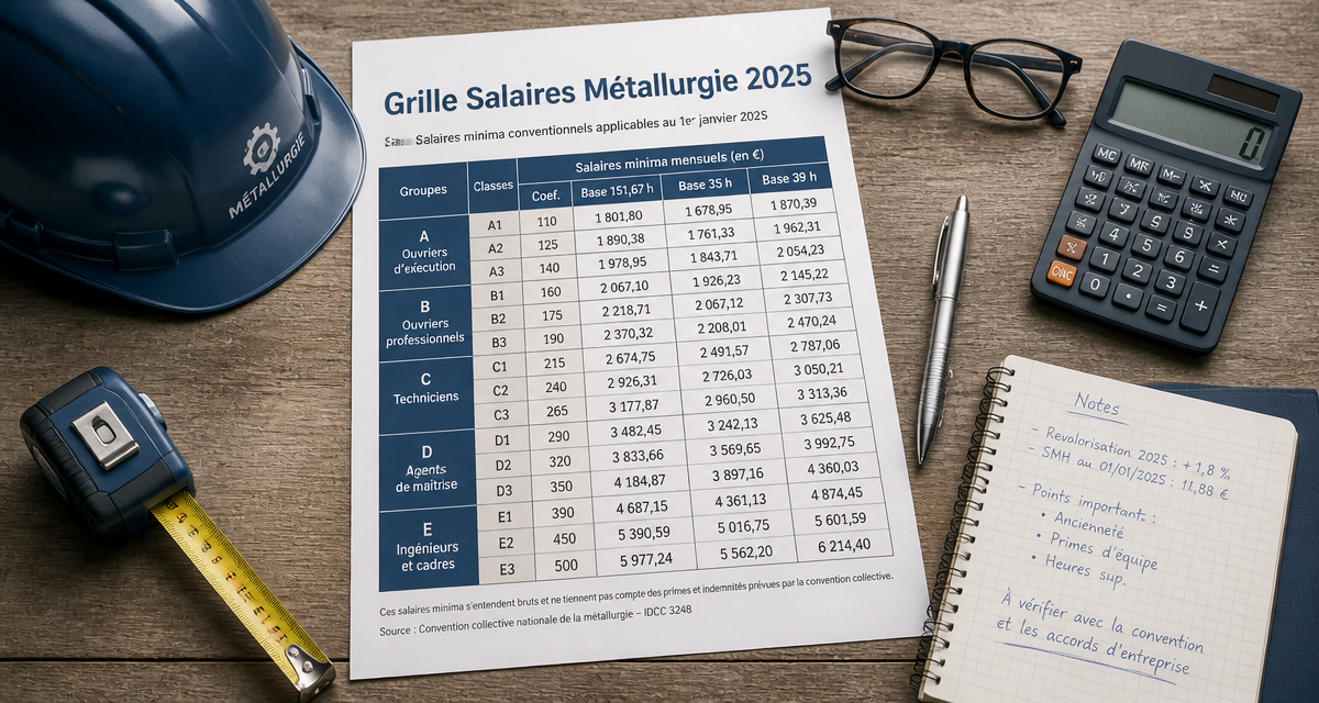 grille salaire métallurgie 2025 sur bureau