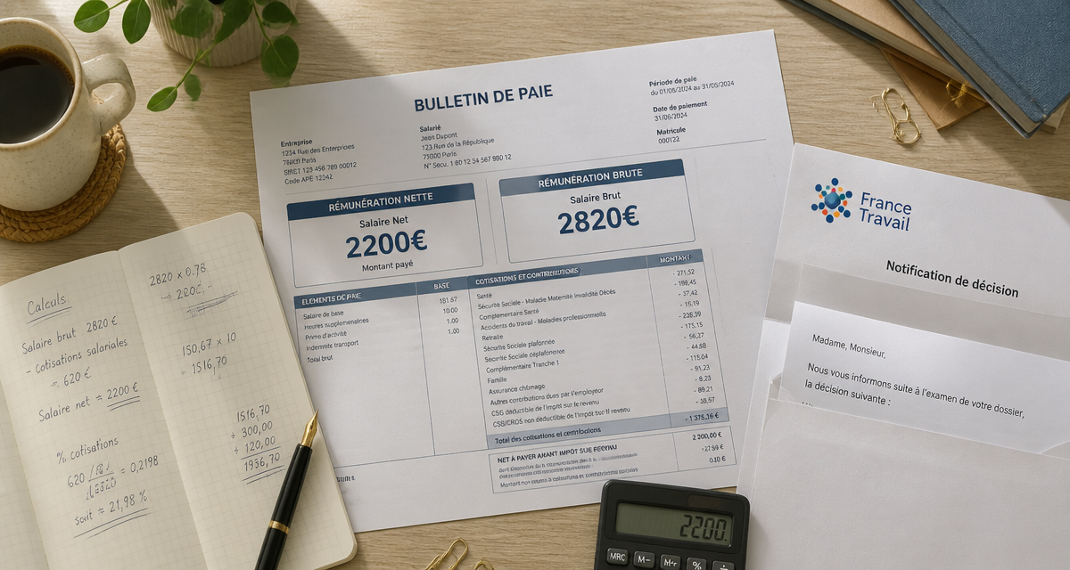 salaire 2200 net combien au chômage fiche paie et calcul