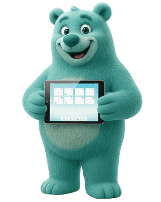 Ours bear holding a tablet, insurance and digital solutions, Assur360.
