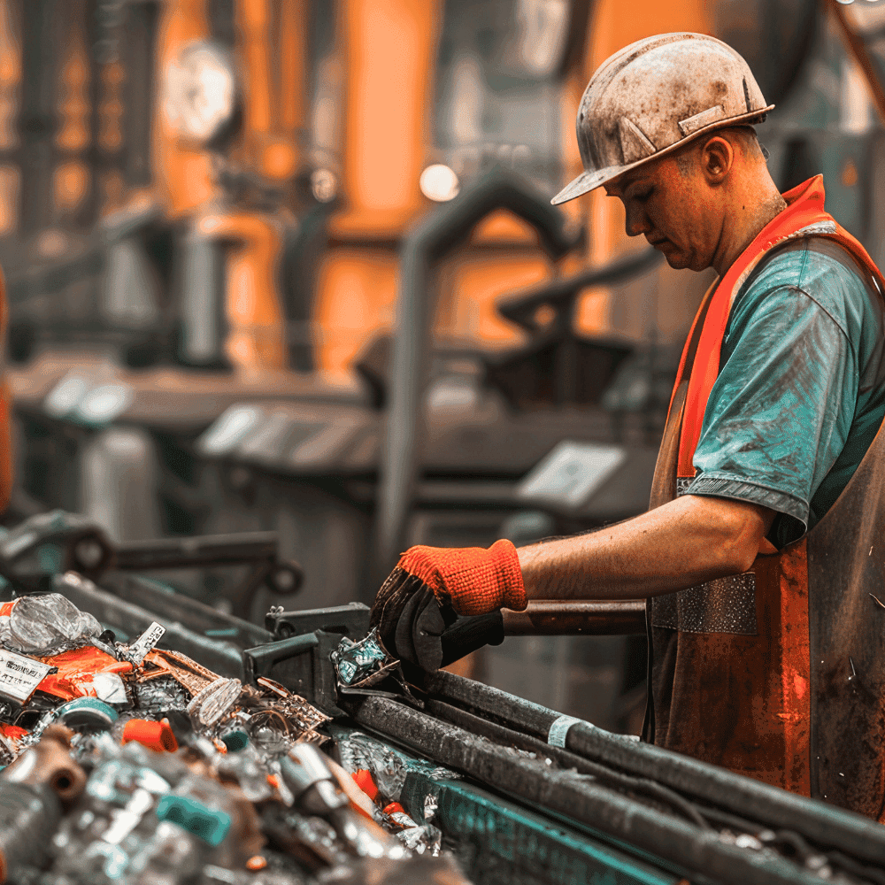 Worker sorts recyclable materials in the factory.