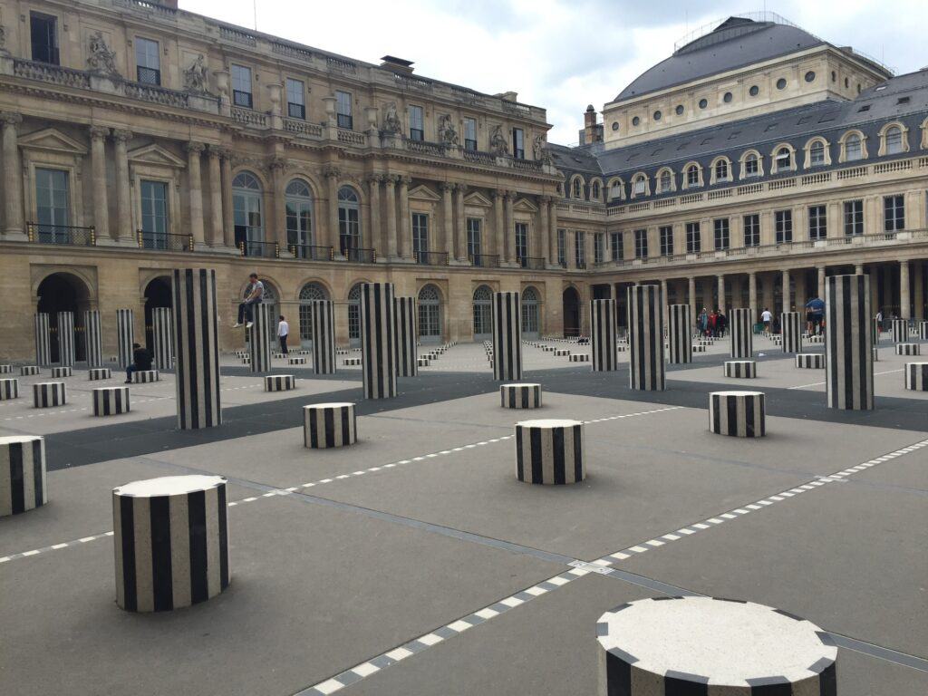 The Colonnes de Buren at the Palais-Royal in Paris.  You discover cool places like this when you walk around Paris.