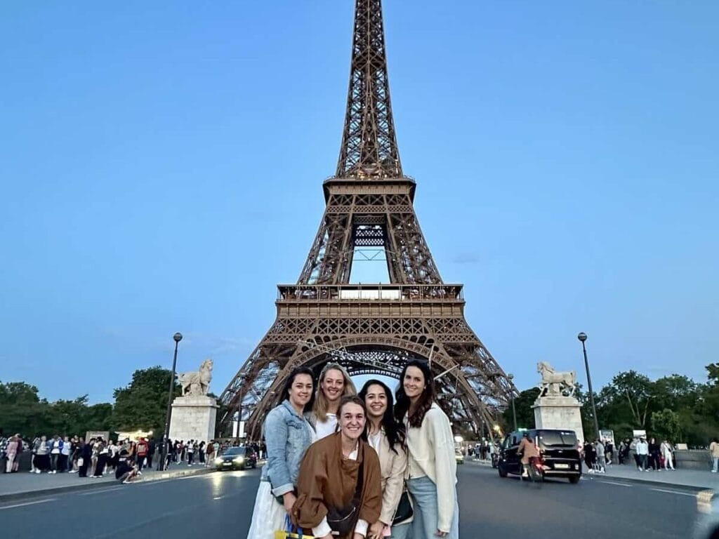 A photo on the Pont d'Iéna in Paris, with the Eiffel Tower in the background.  This is one of the best photo spots in Paris.