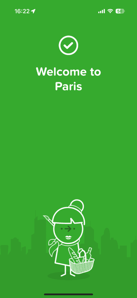 A screenshot of the Citymapper app, displaying the words, "Welcome to Paris"