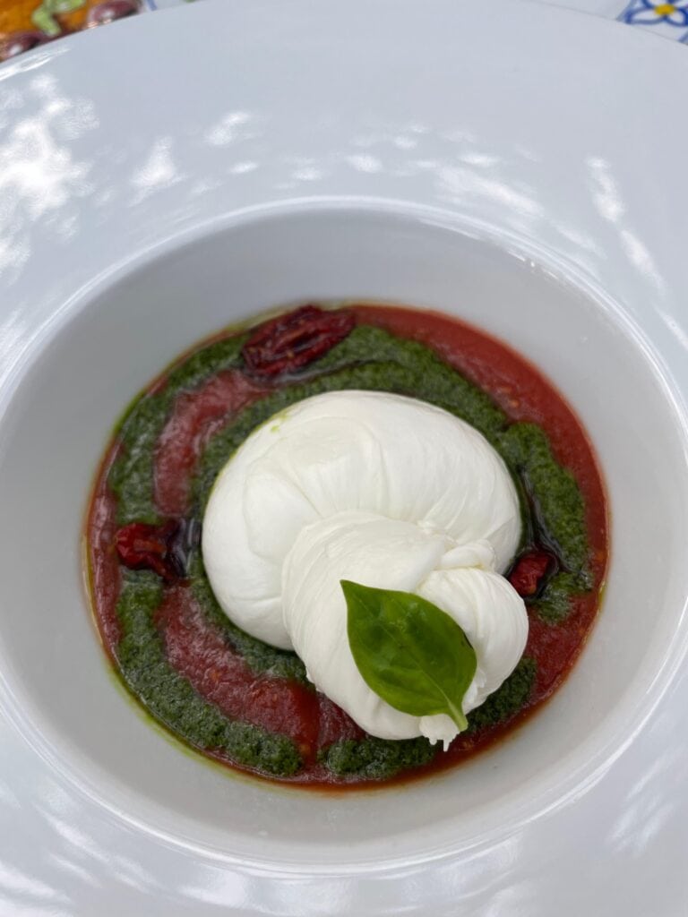 A burrata dish at La Zagara in Positano