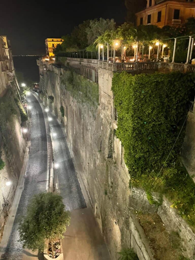 Views of Sorrento clifftops at night.