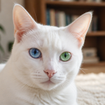 Chat yeux vairons Khao Manee sur tapis