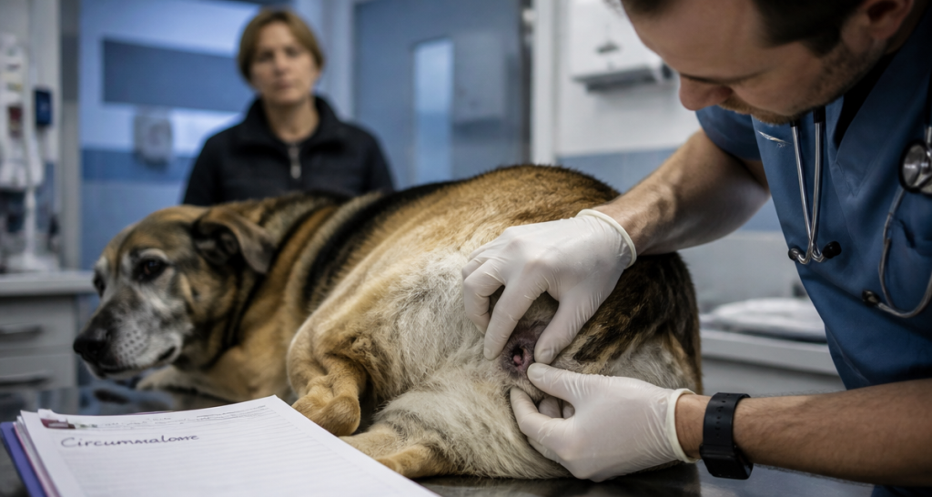 circumanalome chien vétérinaire examine