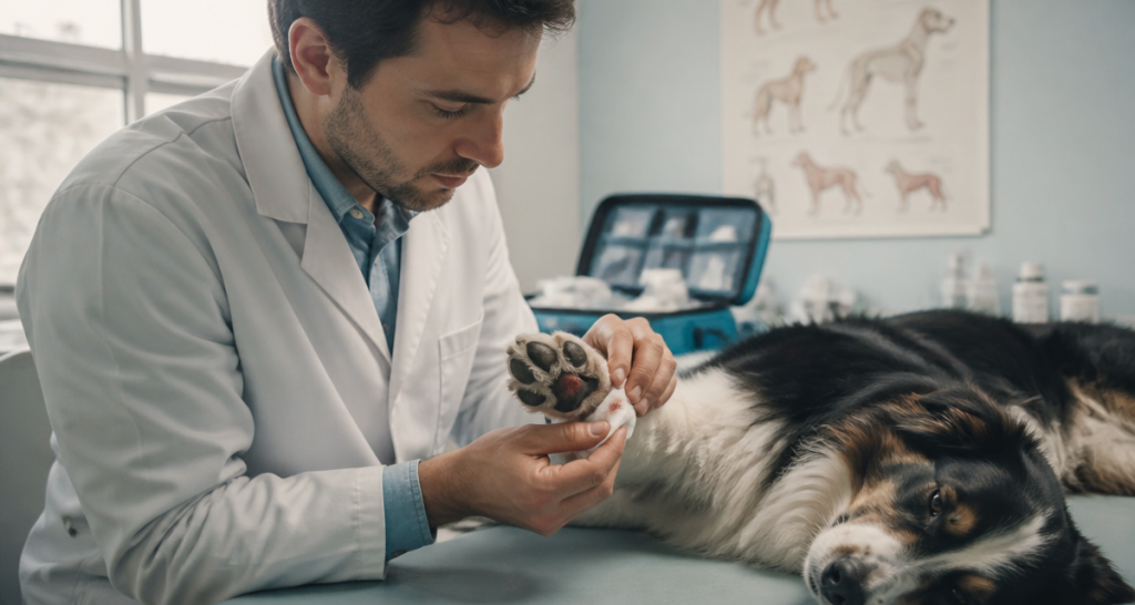 coussinet chien arraché repousse chez le vétérinaire