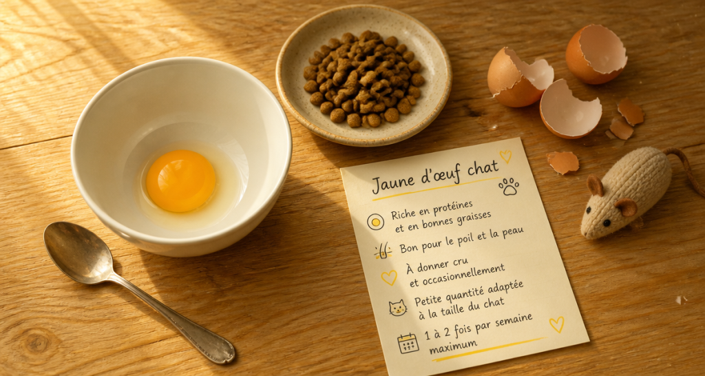 jaune d oeuf chat bol croquettes cuisine