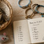 Chaton avec carnet de noms de chat en A