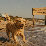 plage autorisée aux chiens chien sableux en laisse