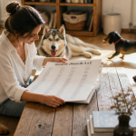 Race de chien de A à Z autour d'une femme