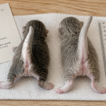 sexage chatons deux chatons sur serviette avec règle