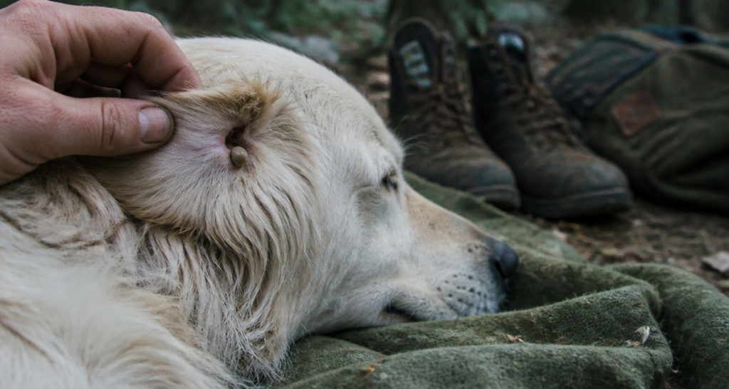 tiques blanches chien derrière oreille