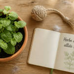 a quoi sert l'herbe a chat sur table avec jouet et carnet