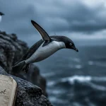 Difference entre pingouin et manchot : pingouin sur falaise rocheuse, mer Atlantique