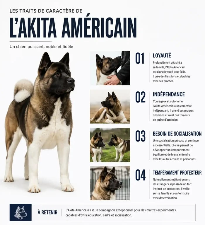Infographie récapitulative du caractère de l'Akita Américain