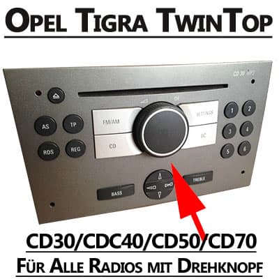 CD30/CDC40/CD50/CD70 Autoradio Adapter mit Drehknopf für Opel Tigra TwinTop, CAN-B.